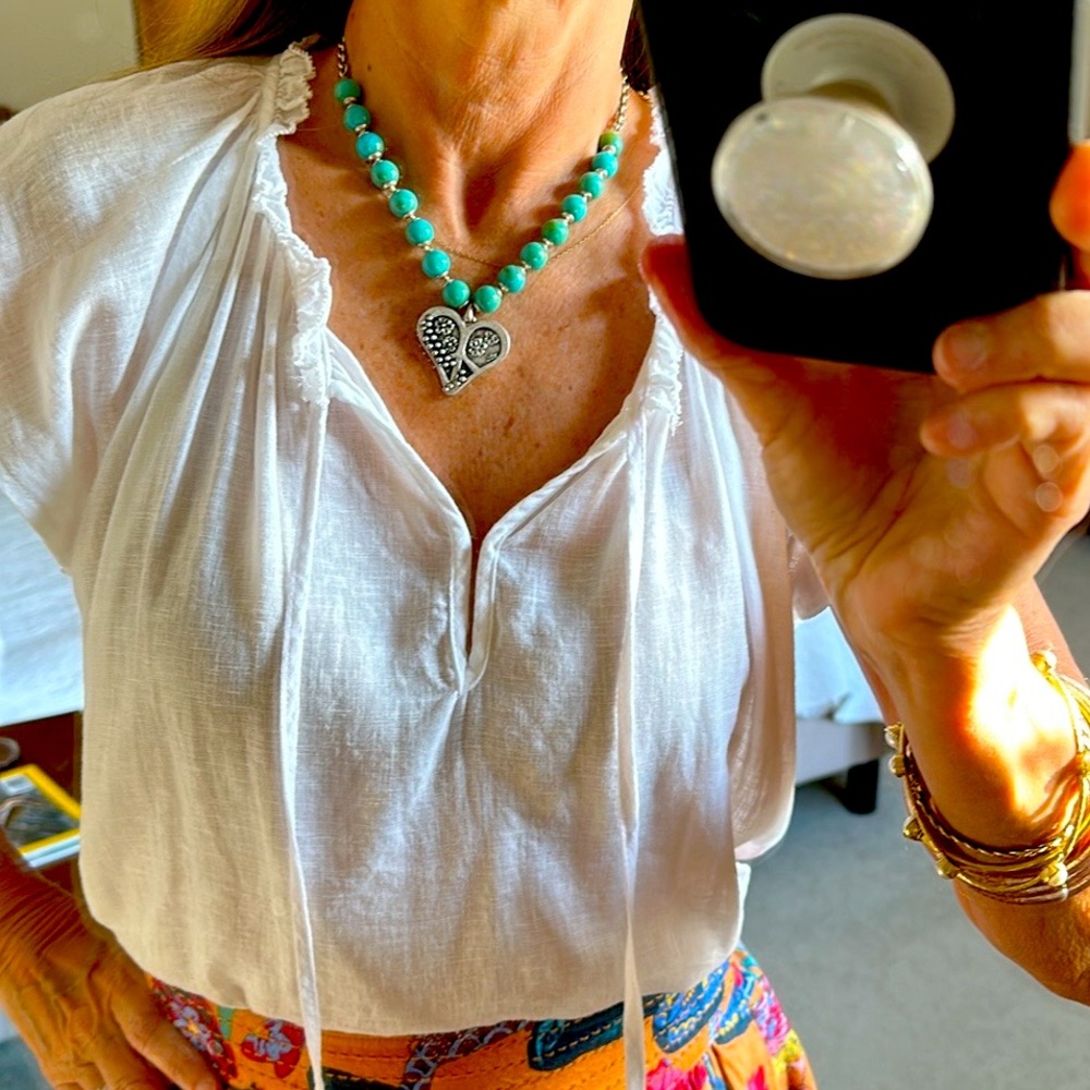 Vintage Hippie Peace Heart Pendant Xc-turquoise looking beads 16” Power Necklace